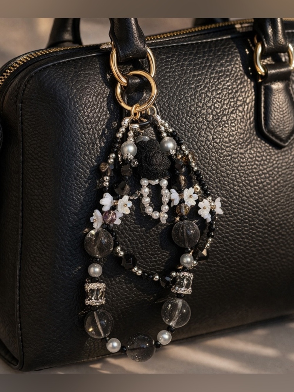 Chic Black and Silver Beaded Key Holder